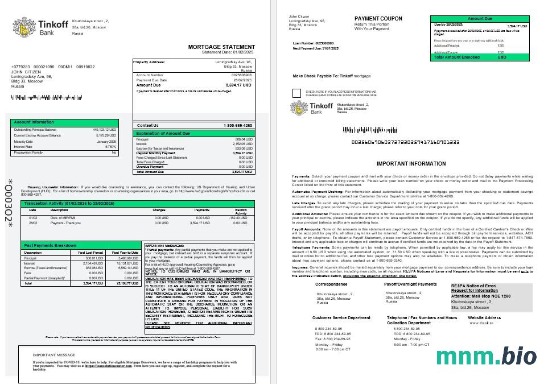 Rosja Tinkoff wyciąg z kredytu hipotecznego w formatach Word i PDF 1-2